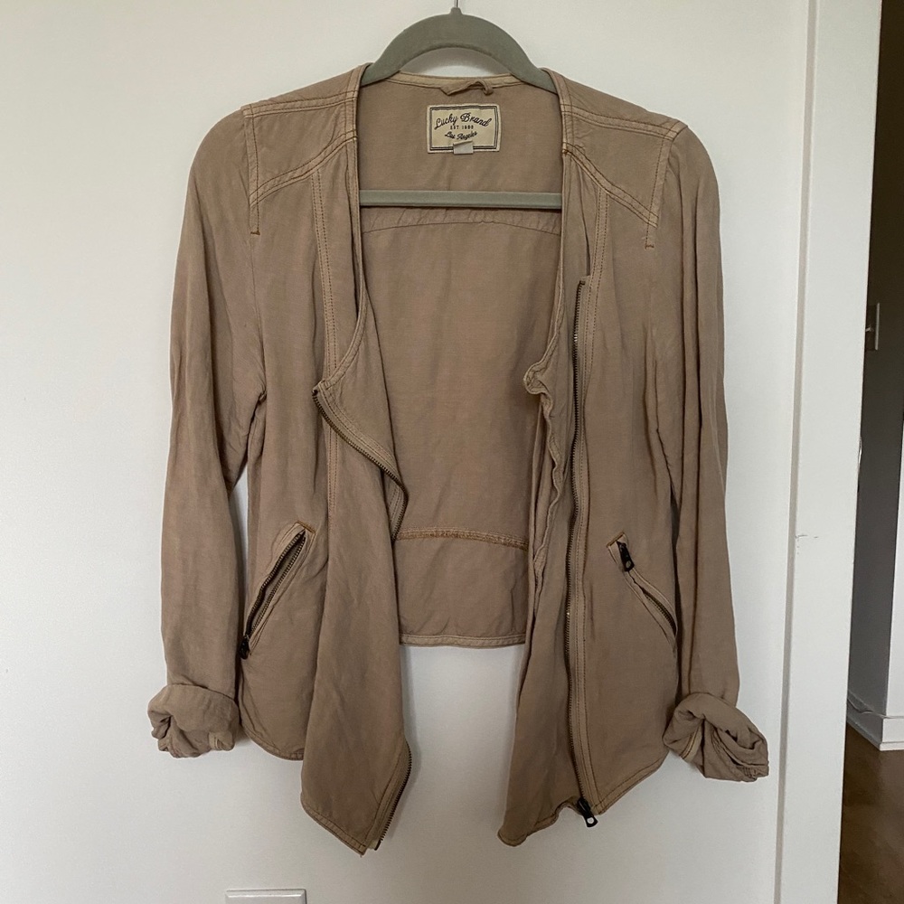 Lucky Brand Taupe Asymmetrical Jacket